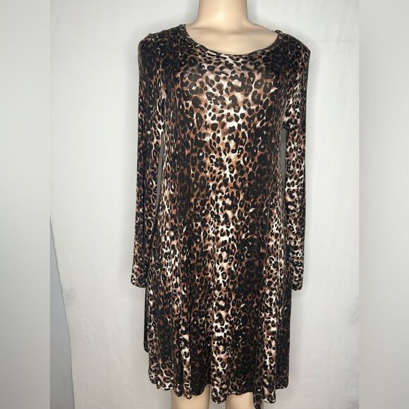 Derek Heart Leopard Print Women’s Long Sleeve Dress Animal Print .Size S - Picture 1 of 15